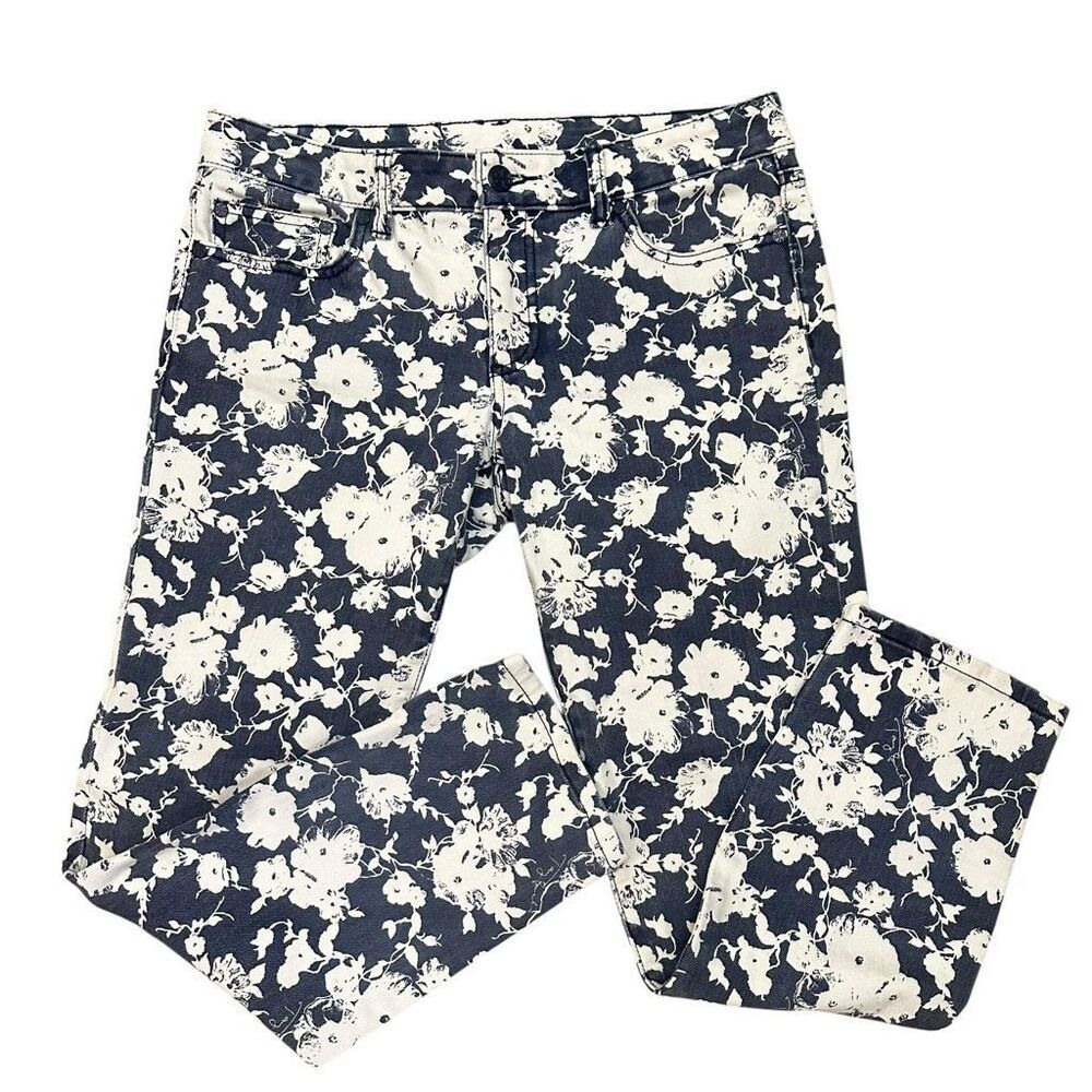 Tory Burch Floral Alexa Cropped Skinny Jeans Size 28 Faded Washed Blue Low Rise